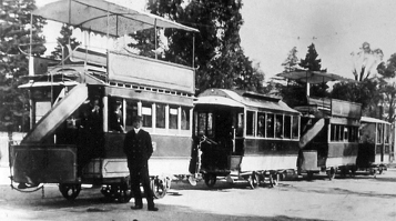 Bendigo Tramways Electric trailer cars and a ex-horse car at the Bendigo Railway Station
